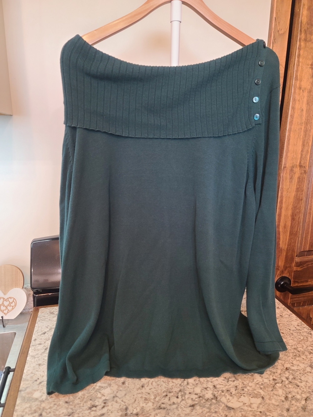 Catherines Forest Green Off-Shoulder Knit Sweater with Side Buttons